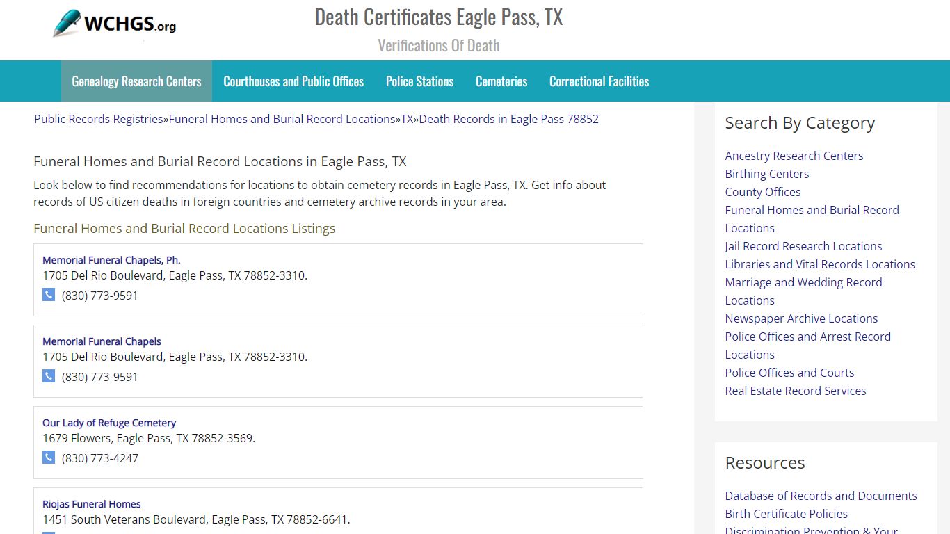 Death Certificates Eagle Pass, TX - Verifications Of Death